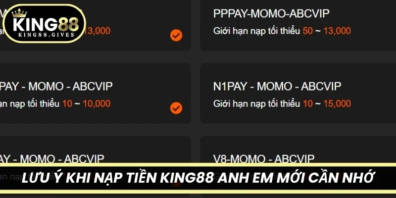 Lưu ý khi nạp tiền King88 anh em mới cần nhớ